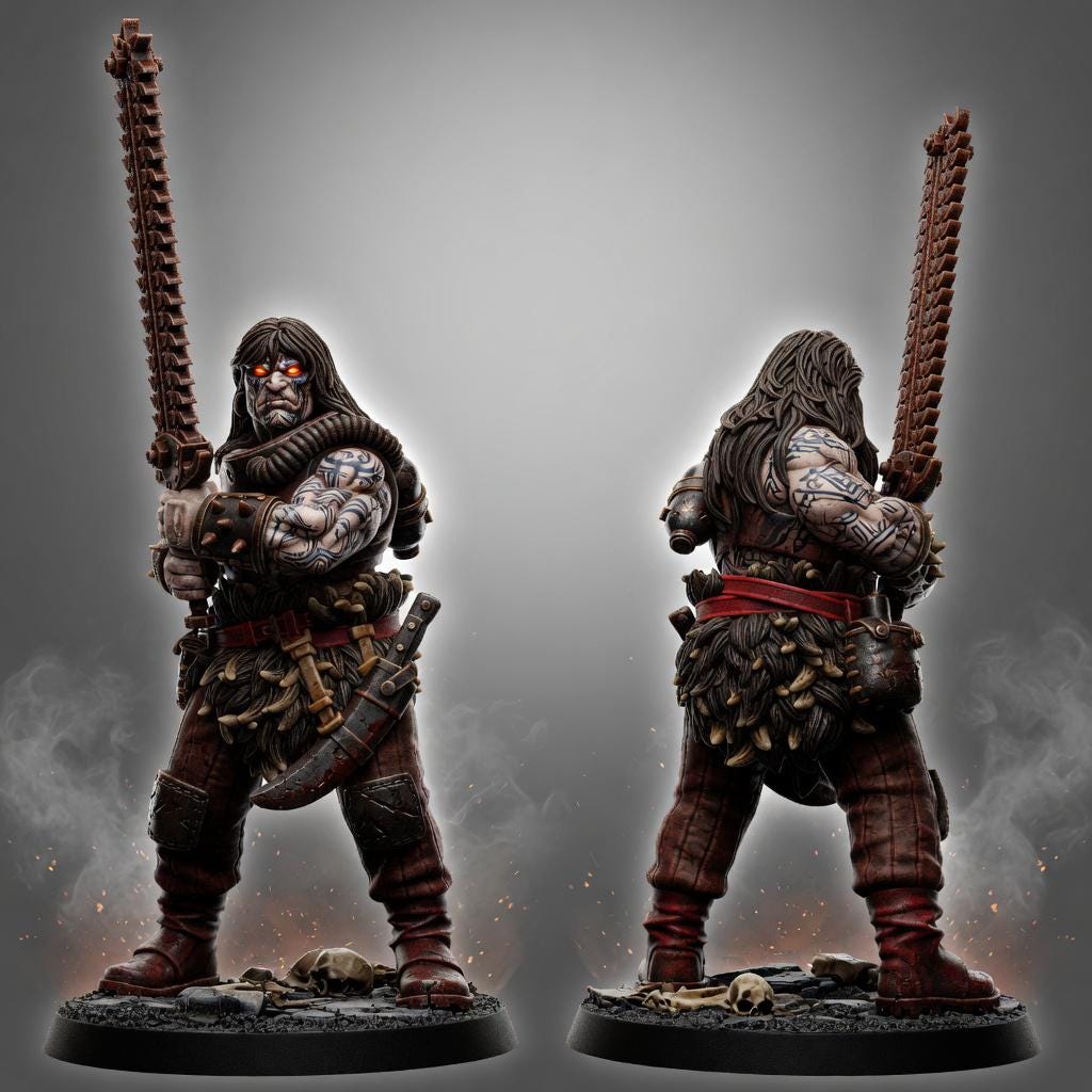 Techno Savage Barbarians with Chainsword | Elite Cyborg Fighter 14K Resin Character | StationForge Scavengers