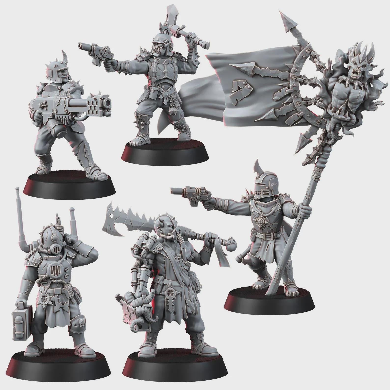 Chaos Renegades of Pain Command Squad | 14k Resin Miniatures | Sci-Fi Tabletop Wargaming