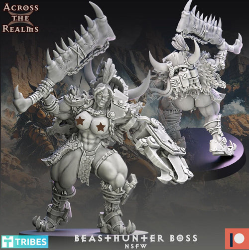 Beasthunter Boss Miniature | 14k Resin  | D&D Fantasy RPG Figure | Ork Leader Proxy | Tabletop Gaming Across the Realms