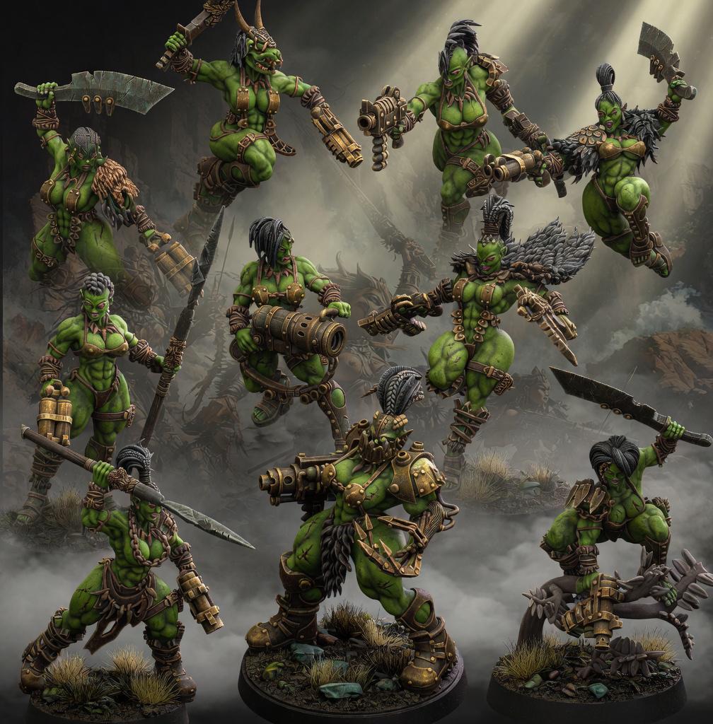 She Orc Beast Hunters | 14k Resin Miniature | D&D Fantasy RPG Squad | Ork Girl Proxy | Tabletop Gaming Across the Realms