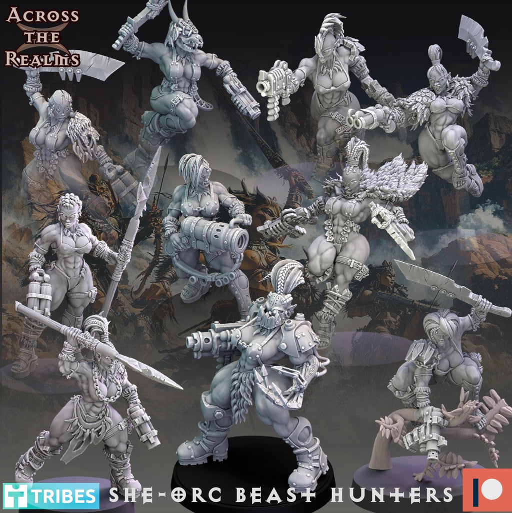 She Orc Beast Hunters | 14k Resin Miniature | D&D Fantasy RPG Squad | Ork Girl Proxy | Tabletop Gaming Across the Realms