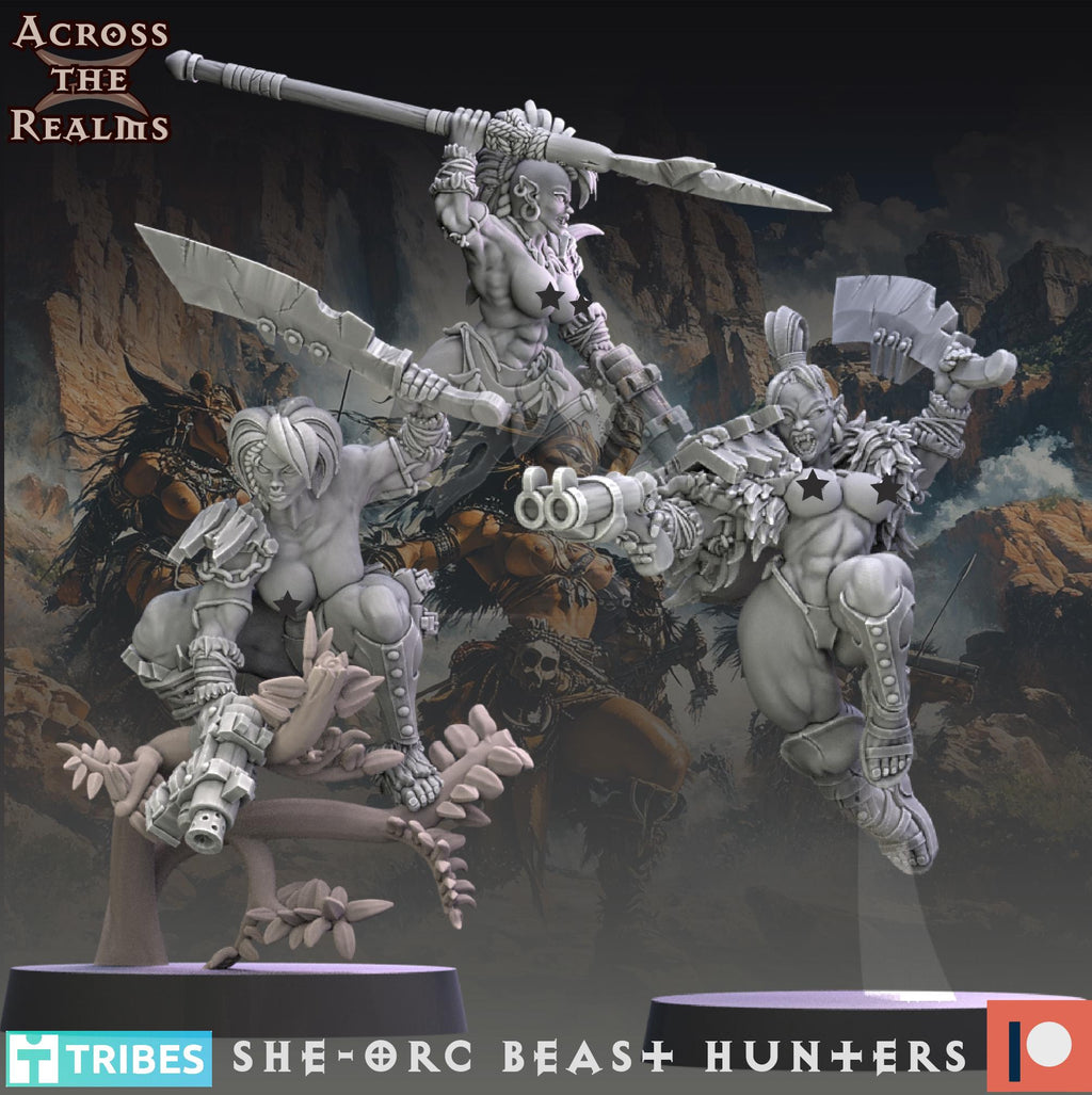She Orc Beast Hunters | 14k Resin Miniature | D&D Fantasy RPG Squad | Ork Girl Proxy | Tabletop Gaming Across the Realms