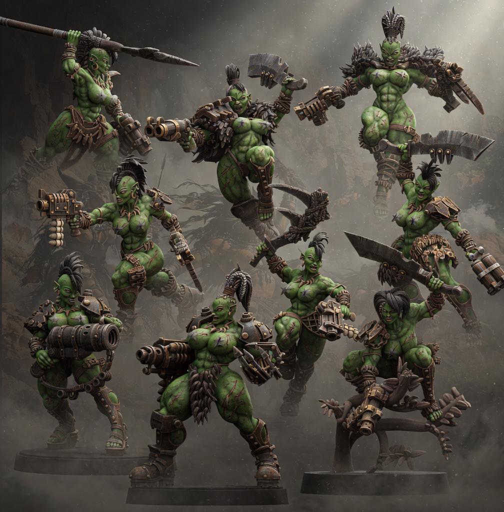 She Orc Beast Hunters | 14k Resin Miniature | D&D Fantasy RPG Squad | Ork Girl Proxy | Tabletop Gaming Across the Realms