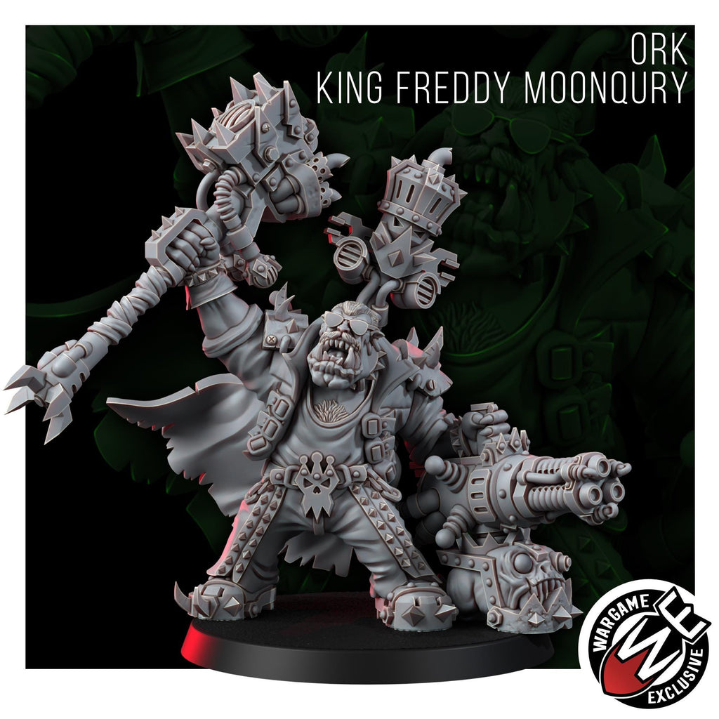 Ork King Freddy Moonqury Miniature | 14K Resin Wargaming Proxy, Rocker Warboss (50mm Base)