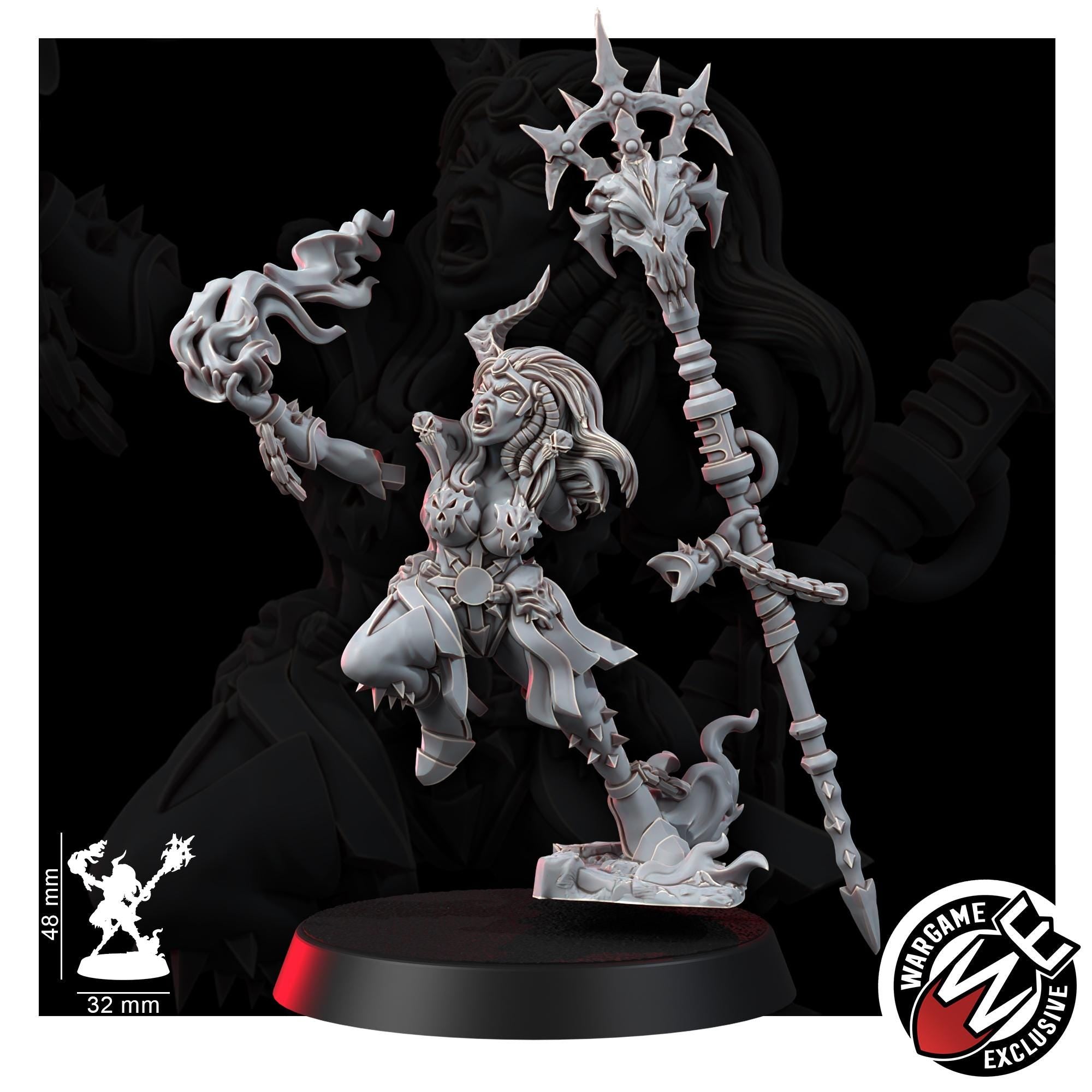 Cursed Witchcaster Miniature | 14k Resin Sorcerer Proxy | Grimdark Tabletop Wargaming (Heroic Scale)