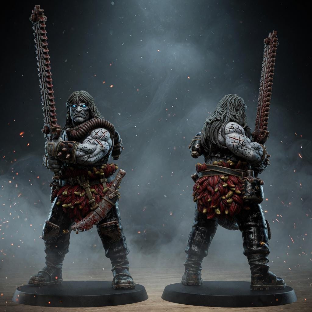 Techno Savage Barbarians with Chainsword | Elite Cyborg Fighter 14K Resin Character | StationForge Scavengers