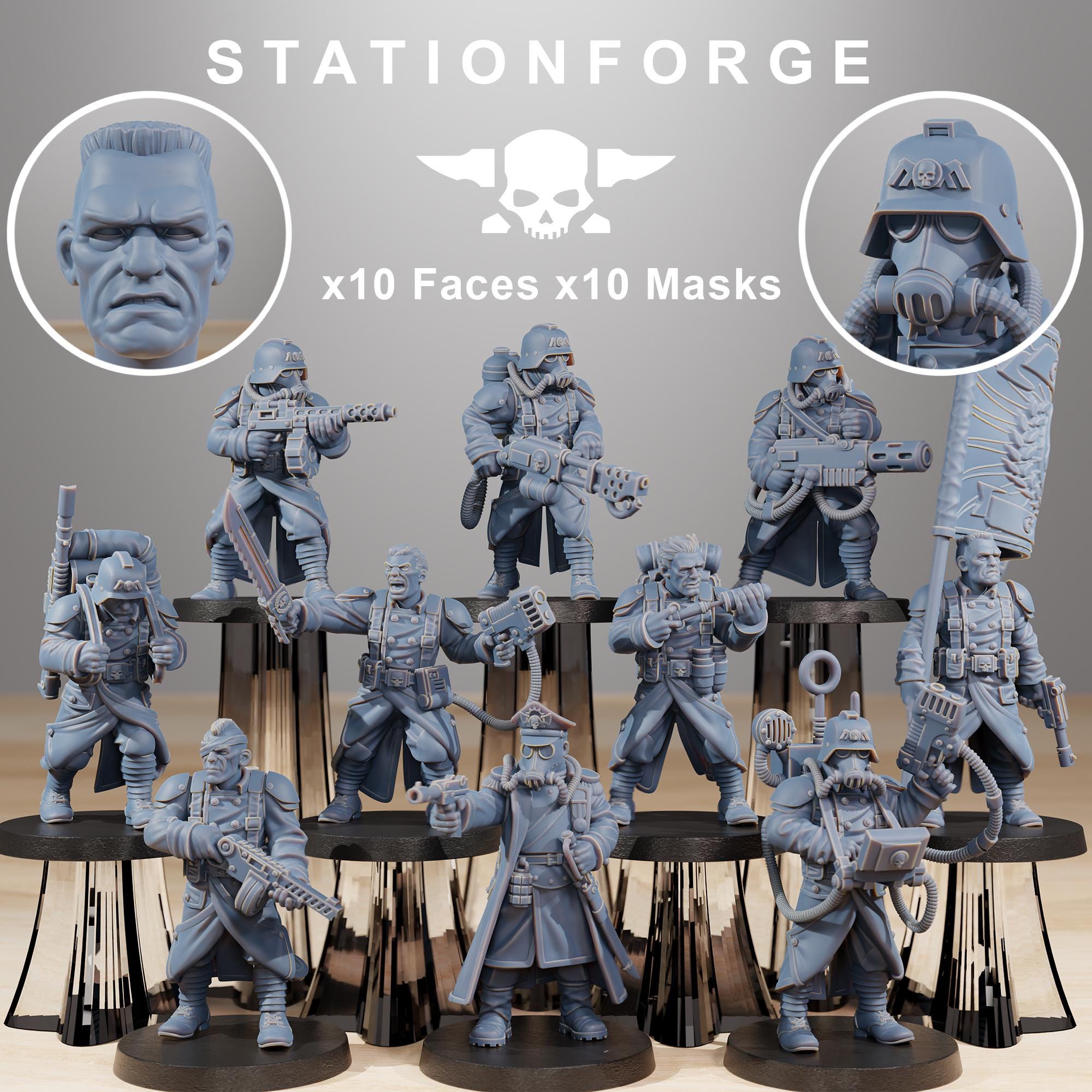 GrimGuard Combatants Set of 10 | 14K Resin Trench Infantry | StationForge | Grimdark Future