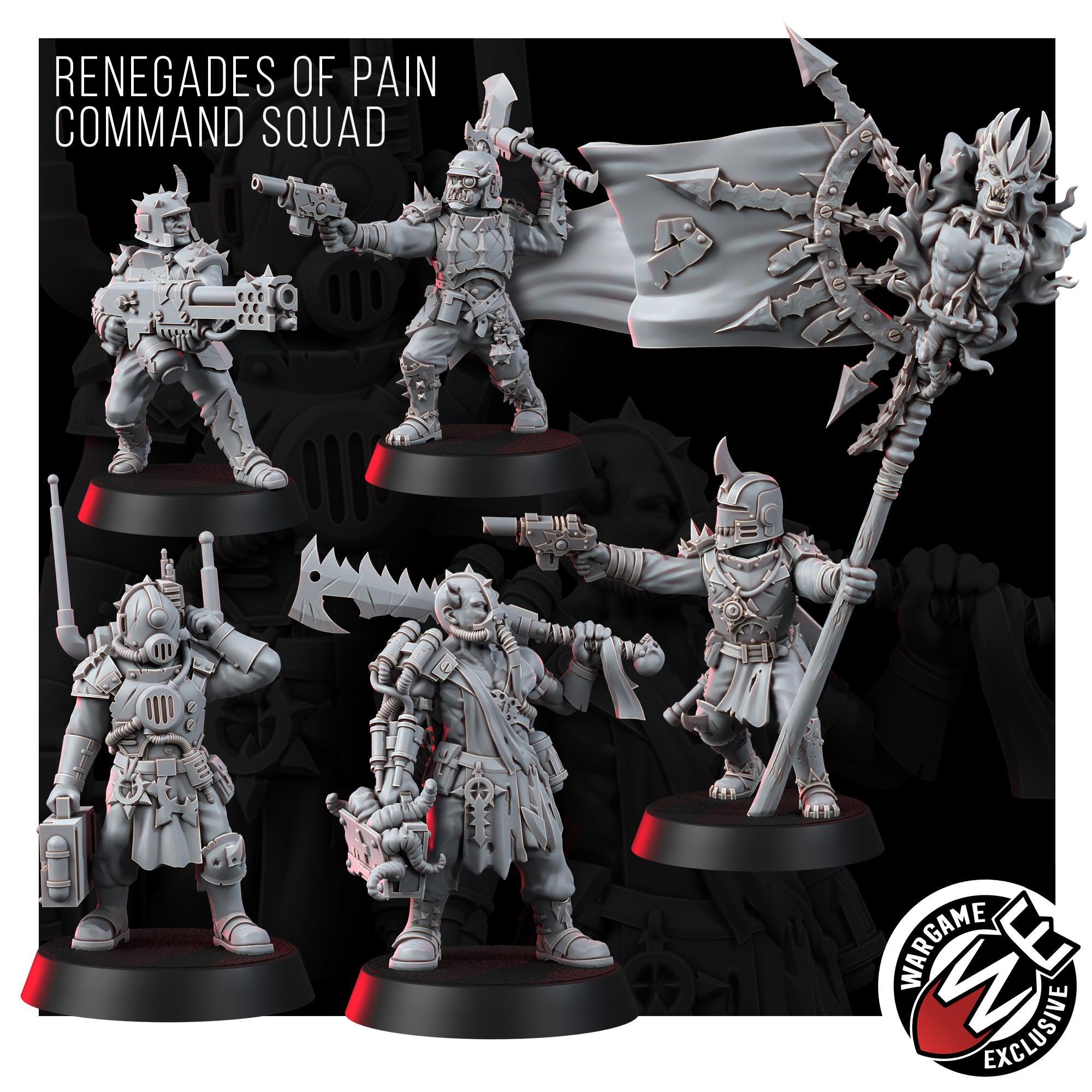 Chaos Renegades of Pain Command Squad | 14k Resin Miniatures | Sci-Fi Tabletop Wargaming