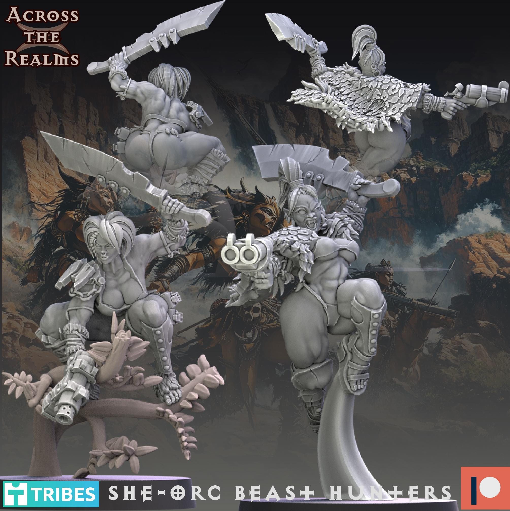 She Orc Beast Hunters | 14k Resin Miniature | D&D Fantasy RPG Squad | Ork Girl Proxy | Tabletop Gaming Across the Realms