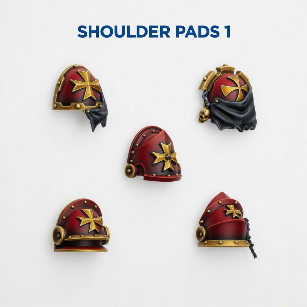 Shoulderpads | Eternal Pilgrims 14k Resin Bits | GreyTide Studio Grimdark Upgrades | Kitbash Pauldrons