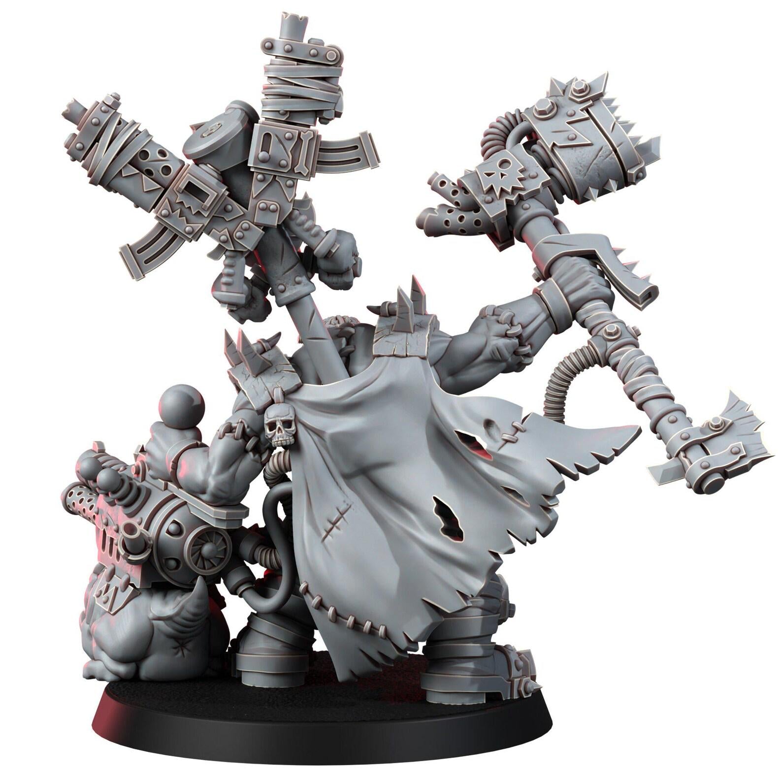 Ork Mad Riders Zoghed Edsplitta 14k Resin Miniature  | Ork Biker Boss Proxy |  Grimdark Tabletop
