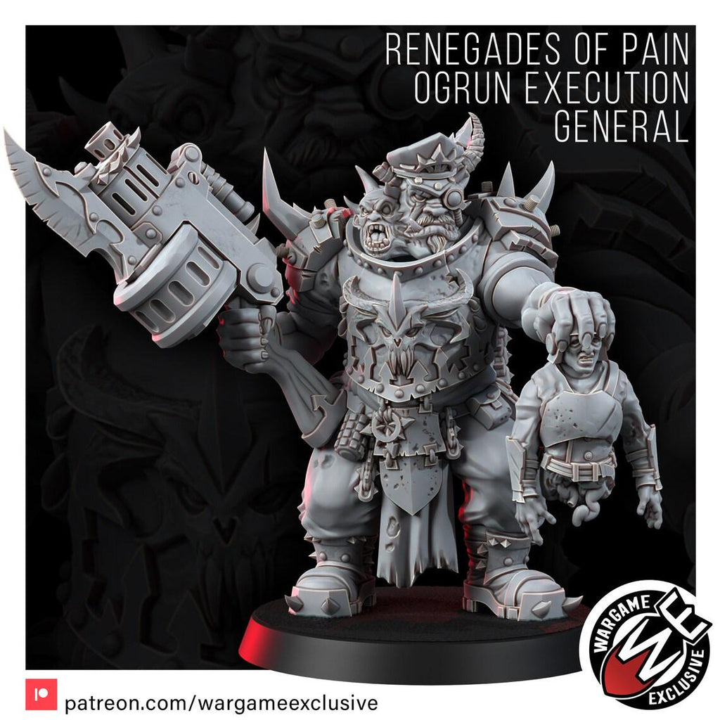 Chaos Renegades Ogrun Execution General | 14k Resin Miniature | Chaos Ogryn Proxy | Traitor Guard HQ | Grimdark Tabletop