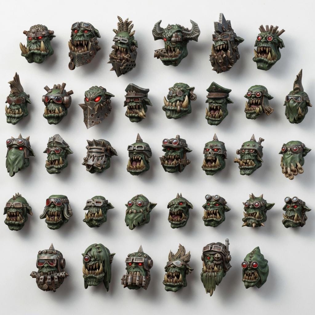 Ork Heads Set 36 Unique Bits 16K Resin | Unpainted Wargaming Conversion Proxy