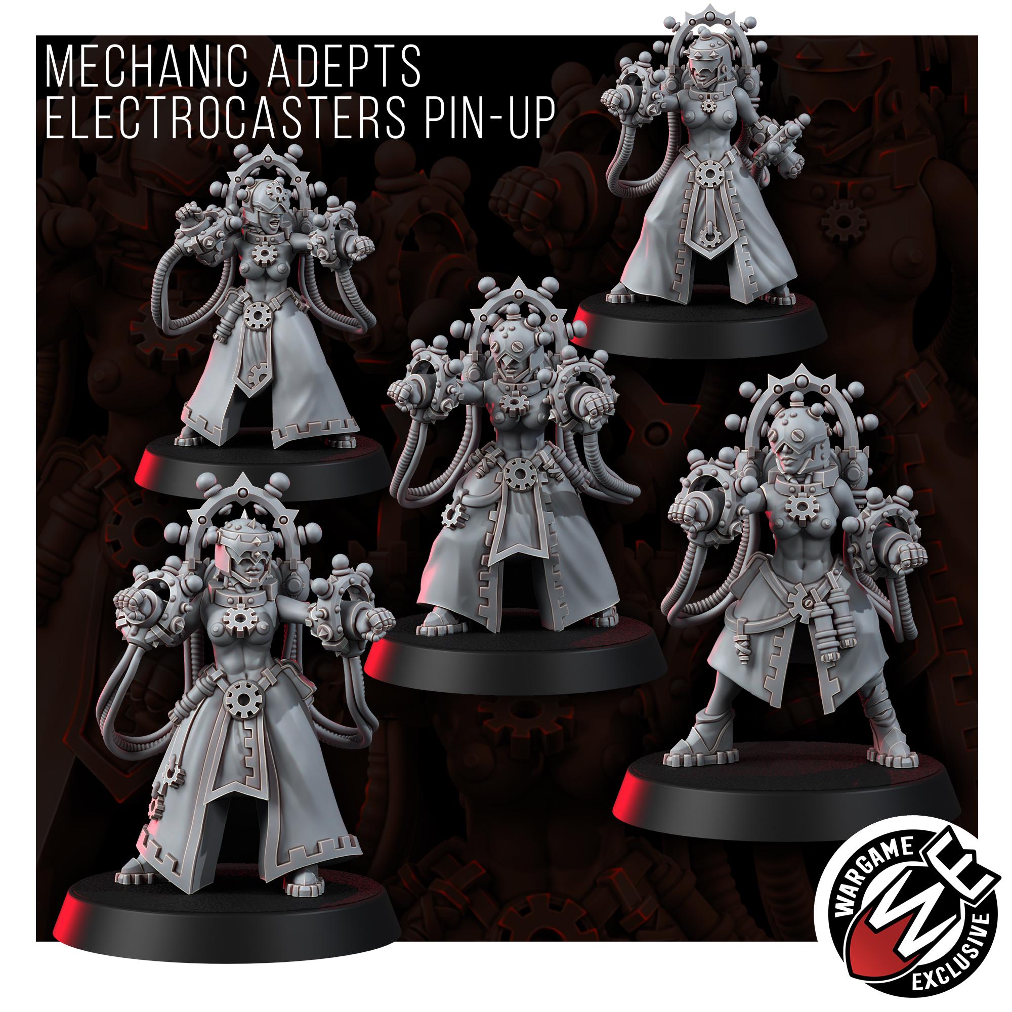 Mechanic Adepts Electrocasters Pin-Up 16K Resin | Unpainted Miniature Wargaming Proxy