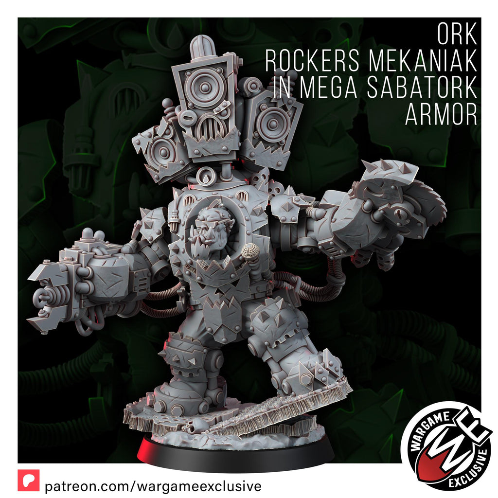 Ork Mekaniak Mega Armor Miniature 14k Resin | Grimdark Sci-Fi Wargaming Figurine Unpainted