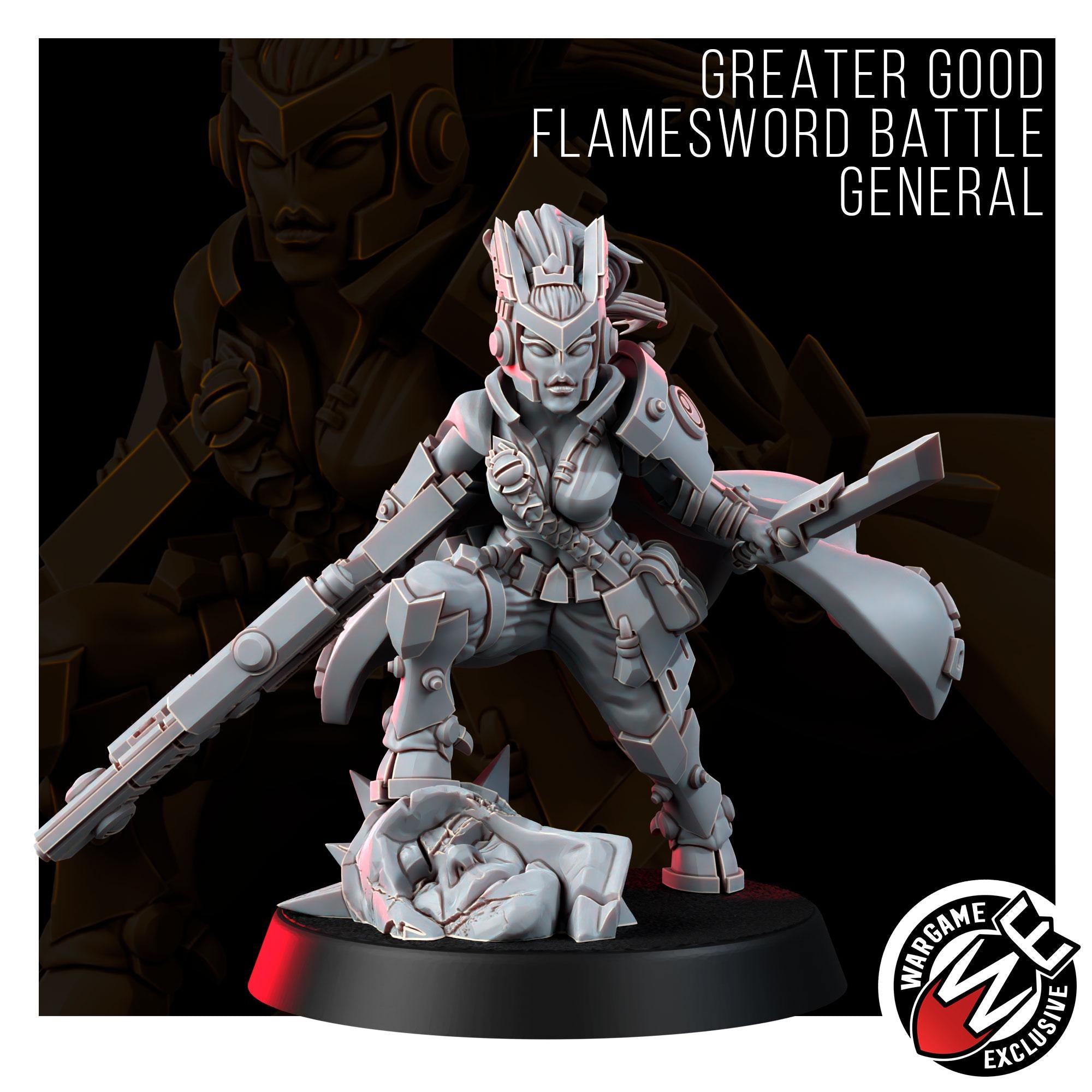 Greater Good Flamesword Battle General 16K Resin | Unpainted Miniature Wargaming Proxy