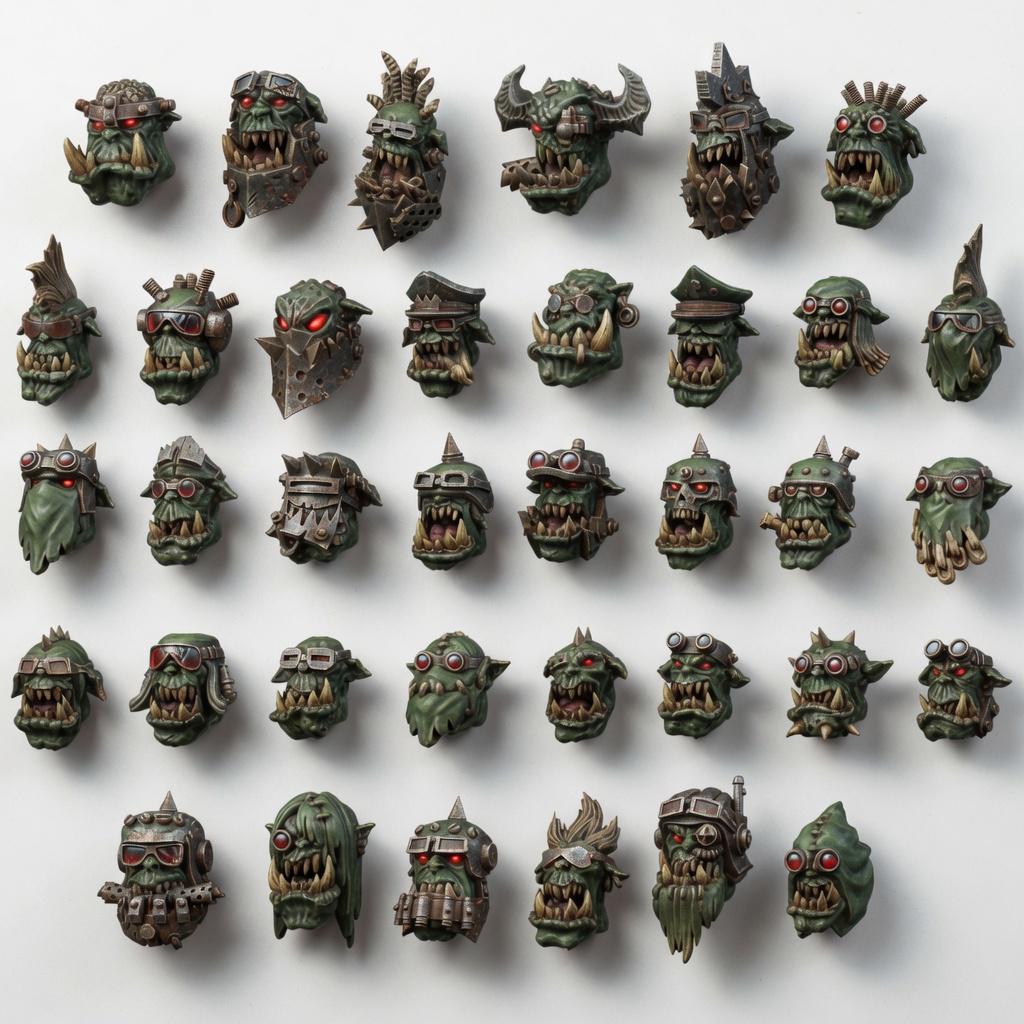 Ork Head Set – Ork Proxy, Wargame Exclusive – 3D printed 16K resin miniature – main photo