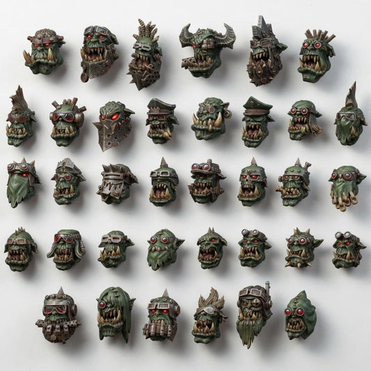 Ork Head Set – Ork Proxy, Wargame Exclusive – 3D printed 16K resin miniature – main photo