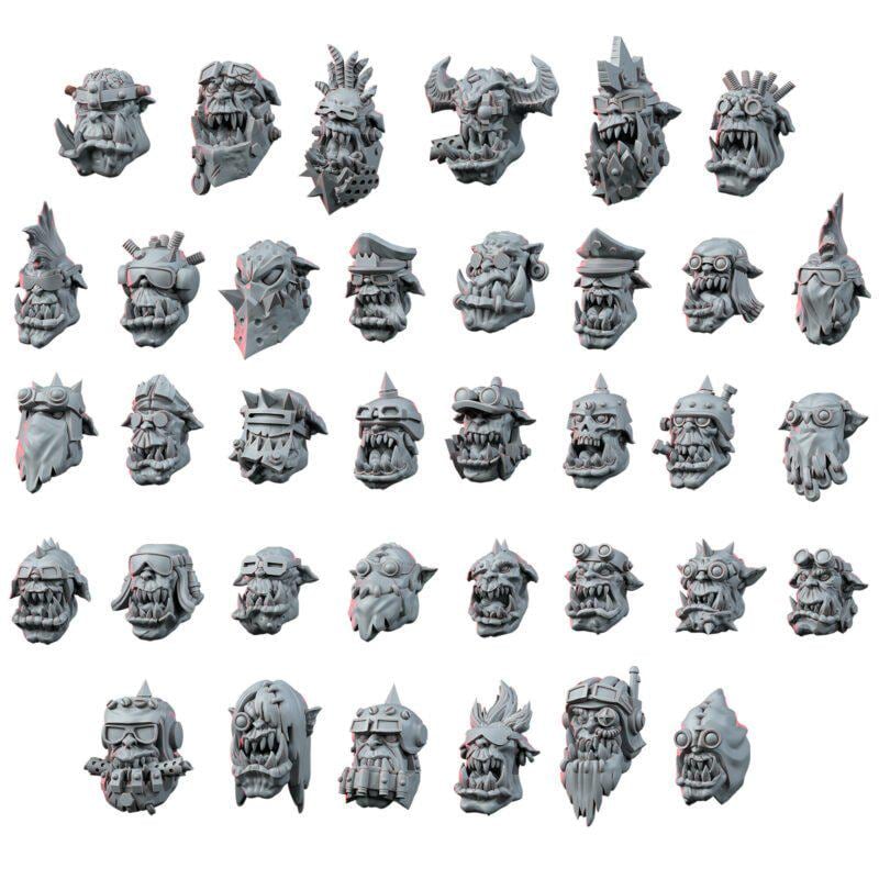 Ork Head Set – Ork Proxy, Wargame Exclusive – 3D printed 16K resin miniature – photo 2 of 10