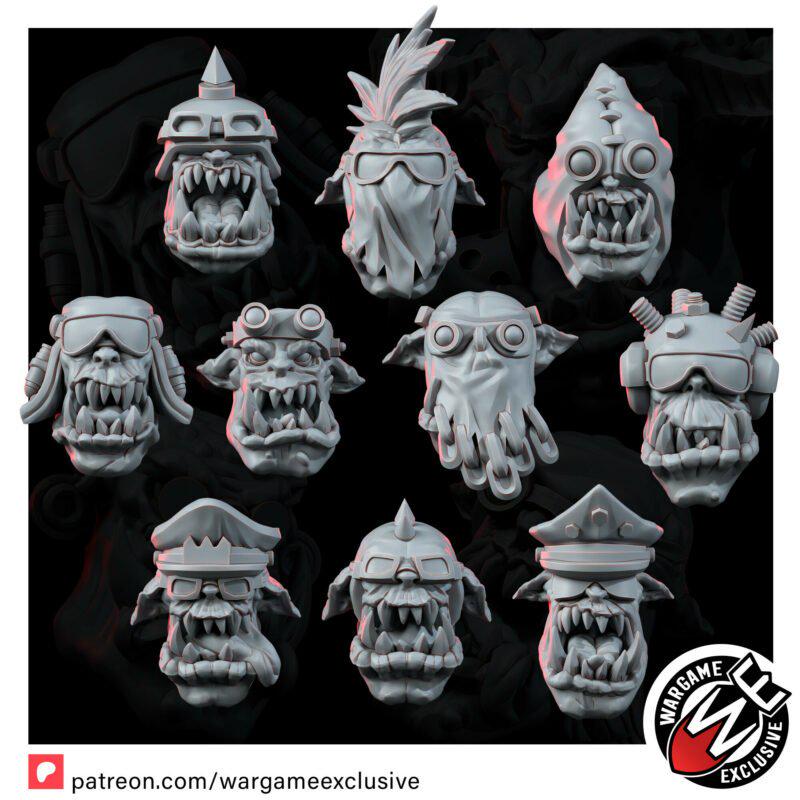 Ork Head Set – Ork Proxy, Wargame Exclusive – 3D printed 16K resin miniature – photo 8 of 10