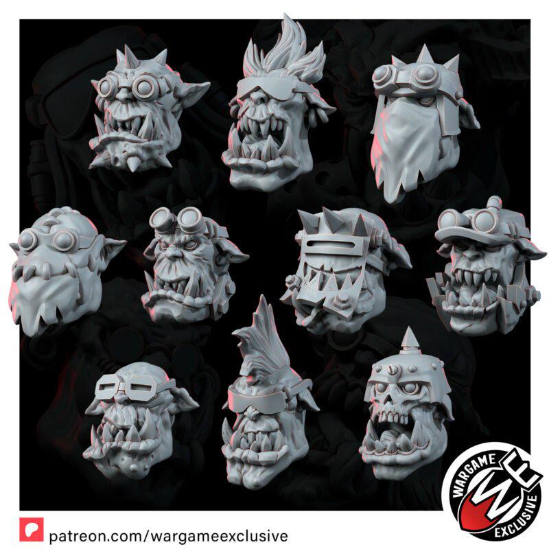 Ork Head Set – Ork Proxy, Wargame Exclusive – 3D printed 16K resin miniature – photo 7 of 10