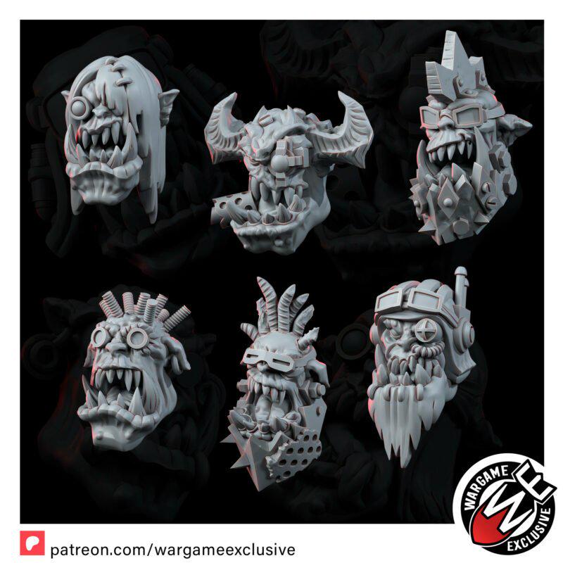 Ork Head Set – Ork Proxy, Wargame Exclusive – 3D printed 16K resin miniature – photo 3 of 10