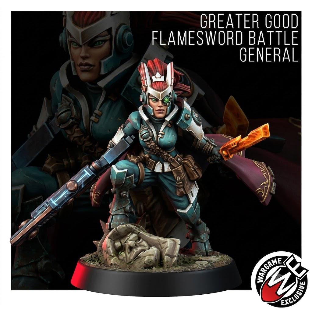 Greater Good Flamesword Battle General – T'au Empire Proxy, Wargame Exclusive – 3D printed 16K resin miniature – main photo