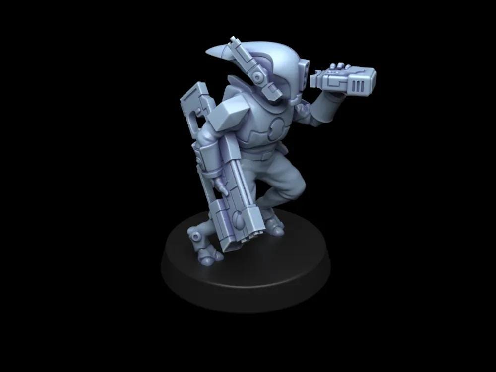 Greater Good Stealth Suits Scouts – T'au Empire Proxy, Wargame Exclusive – 3D printed 16K resin miniature – photo 4 of 6