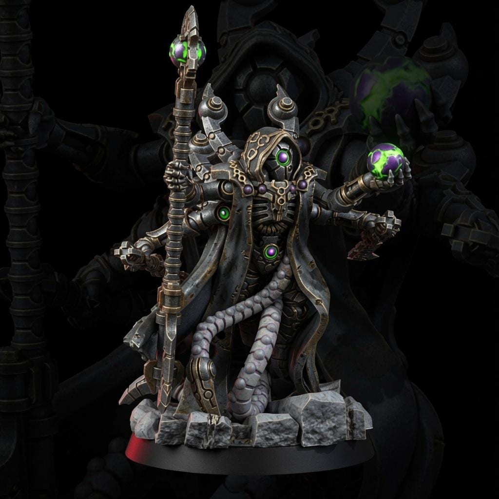 Necrocyborg Awaken God – Necrons Proxy, Wargame Exclusive – 3D printed 16K resin miniature – main photo