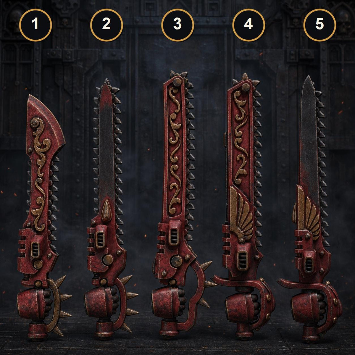 Crimson Lords Chainswords – Blood Angels Compatible Bits, GreyTide Studio – 3D printed 16K resin bits – main photo