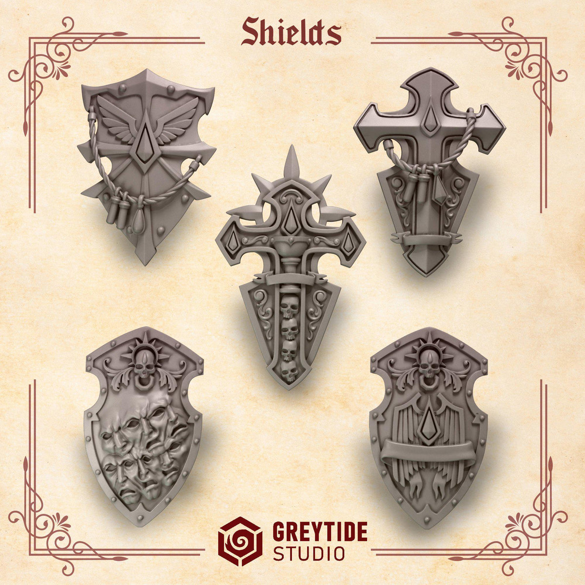 Crimson Lords Shields – Blood Angels Compatible Bits, GreyTide Studio – 3D printed 16K resin bits – photo 2 of 3