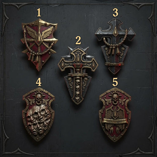 Crimson Lords Shields – Blood Angels Compatible Bits, GreyTide Studio – 3D printed 16K resin bits – main photo