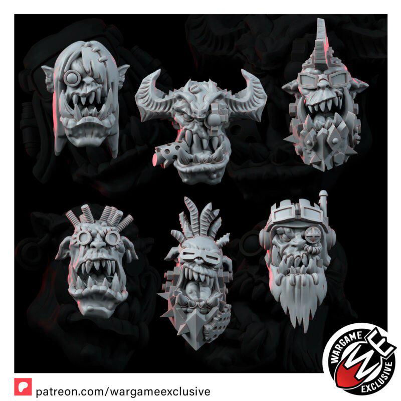 Ork Head Set – Ork Proxy, Wargame Exclusive – 3D printed 16K resin miniature – photo 10 of 10