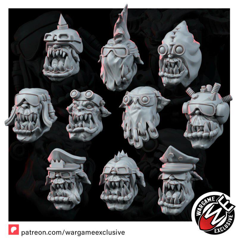 Ork Head Set – Ork Proxy, Wargame Exclusive – 3D printed 16K resin miniature – photo 9 of 10