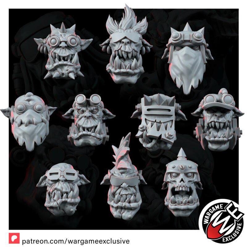 Ork Head Set – Ork Proxy, Wargame Exclusive – 3D printed 16K resin miniature – photo 6 of 10