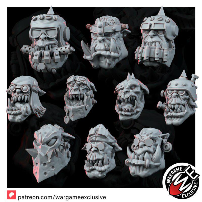 Ork Head Set – Ork Proxy, Wargame Exclusive – 3D printed 16K resin miniature – photo 5 of 10
