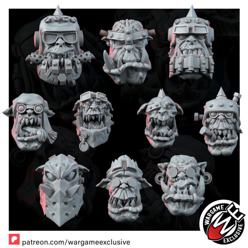 Ork Head Set – Ork Proxy, Wargame Exclusive – 3D printed 16K resin miniature – photo 4 of 10