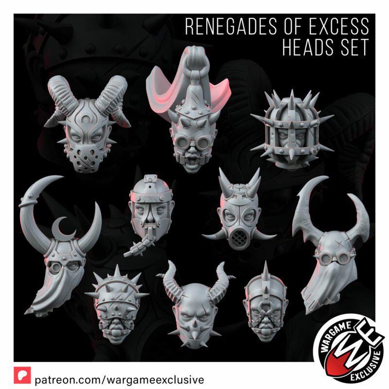 Renegades Of Excess Penetrator Heads Set – Chaos Proxy, Wargame Exclusive – 3D printed 16K resin miniature – photo 4 of 4
