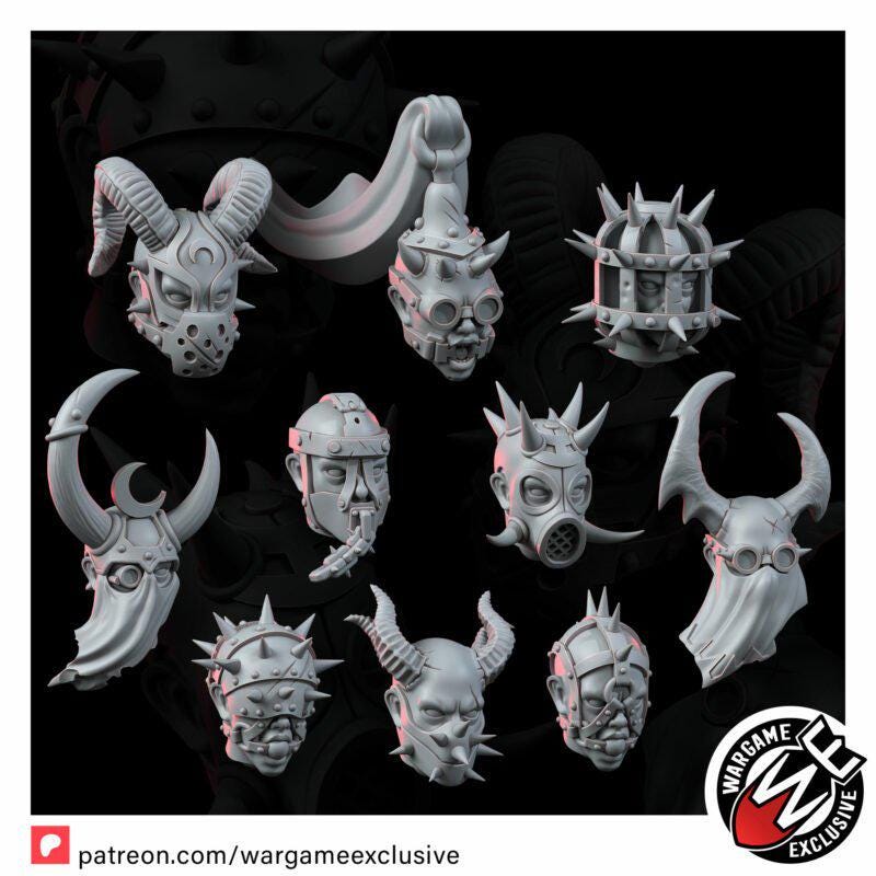 Renegades Of Excess Penetrator Heads Set – Chaos Proxy, Wargame Exclusive – 3D printed 16K resin miniature – photo 3 of 4