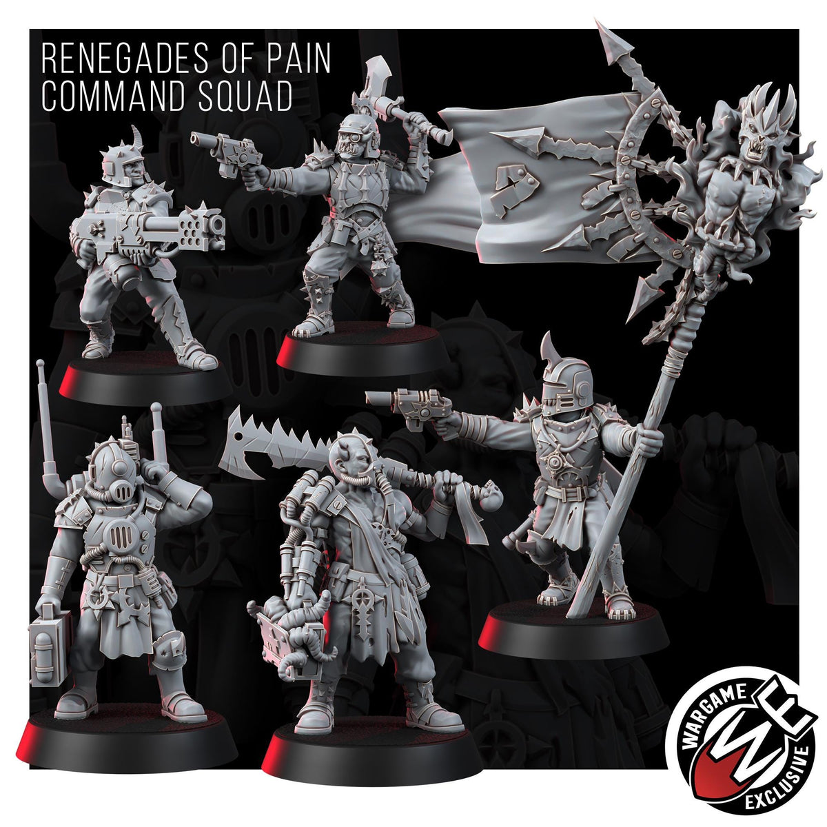 Chaos Renegades Of Pain Command Squad – Chaos Proxy, Wargame Exclusive – 3D printed 16K resin miniature – photo 2 of 10