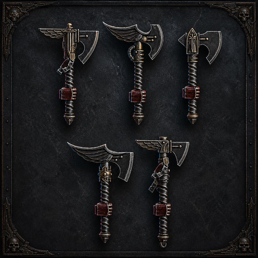 Pactum Aeternum Knight Axes – Black Templars Compatible Bits, DakkaDakka – 3D printed 16K resin bits – main photo