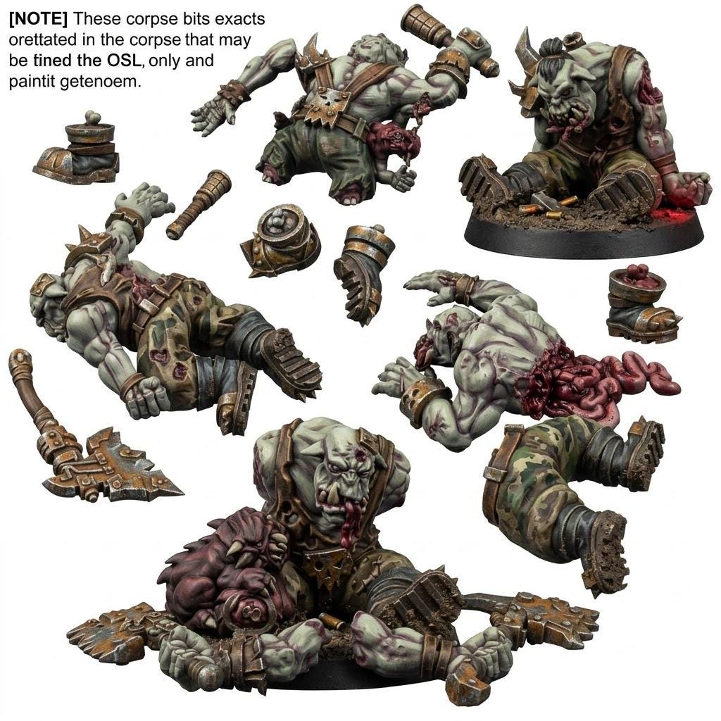 Ork Corpses Battlefield Set – Ork Proxy, Wargame Exclusive – 3D printed 16K resin miniature – main photo