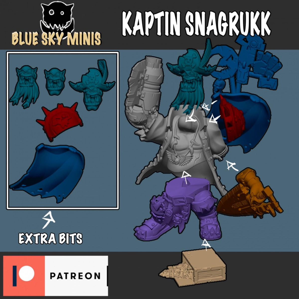 Kaptin Snagrukk Orc Character – Ork Proxy, Blue Sky Minis – 3D printed 16K resin miniature – photo 3 of 3
