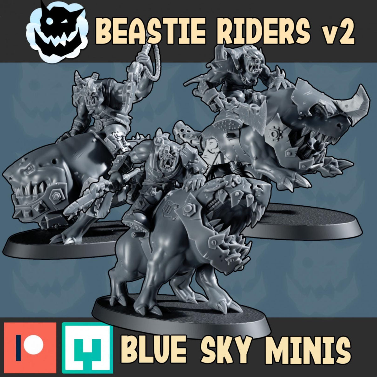 Beastie Riders Orc Squad – Ork Proxy, Blue Sky Minis – 3D printed 16K resin miniature – photo 2 of 5