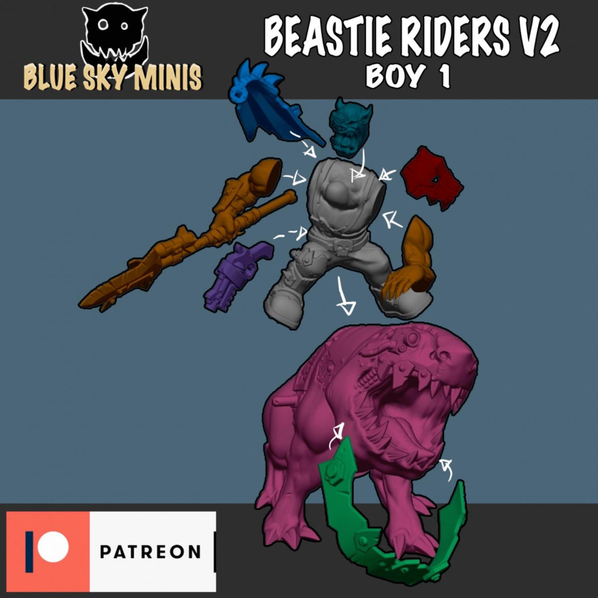 Beastie Riders Orc Squad – Ork Proxy, Blue Sky Minis – 3D printed 16K resin miniature – photo 3 of 5