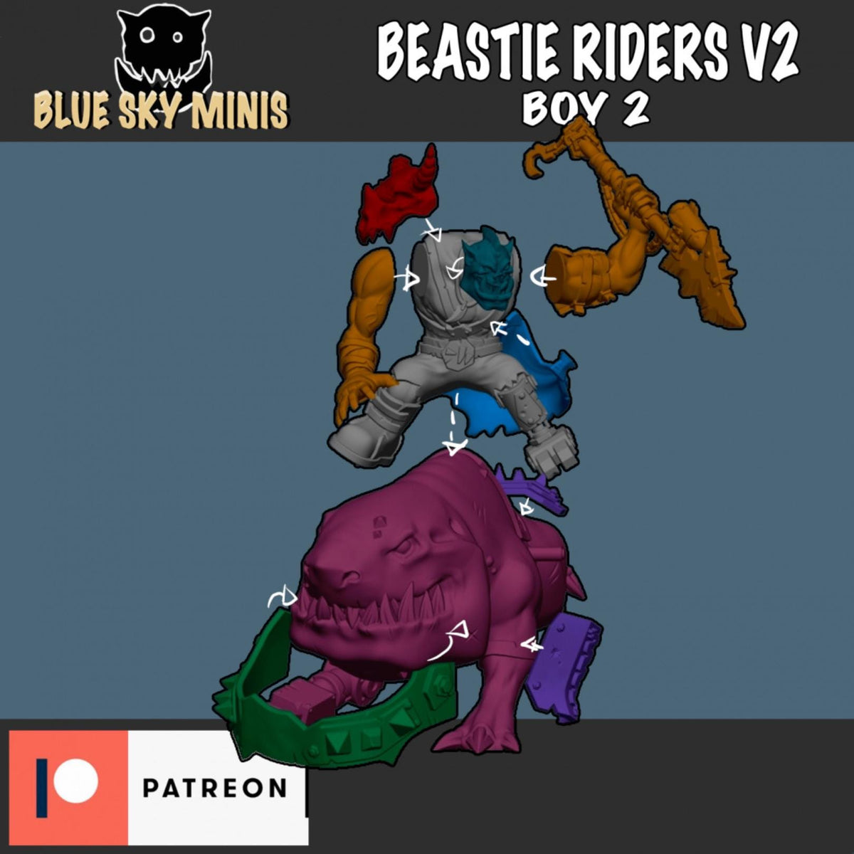 Beastie Riders Orc Squad – Ork Proxy, Blue Sky Minis – 3D printed 16K resin miniature – photo 4 of 5