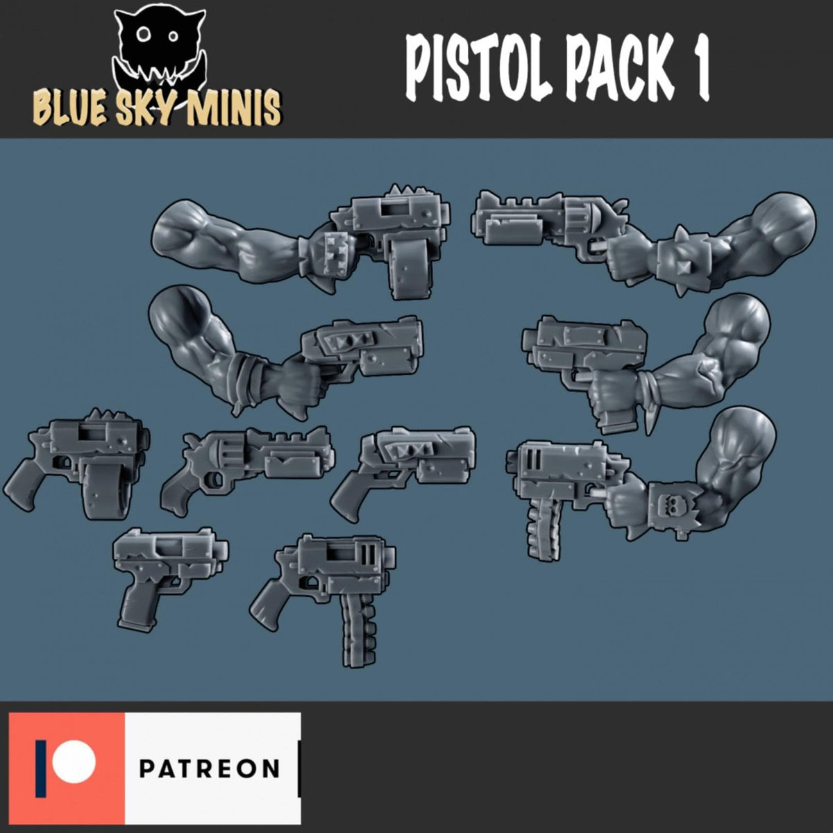 Pistol Pack 1 Orc Bits Kit – Ork Compatible Bits, Blue Sky Minis – 3D printed 16K resin bits – photo 2 of 2