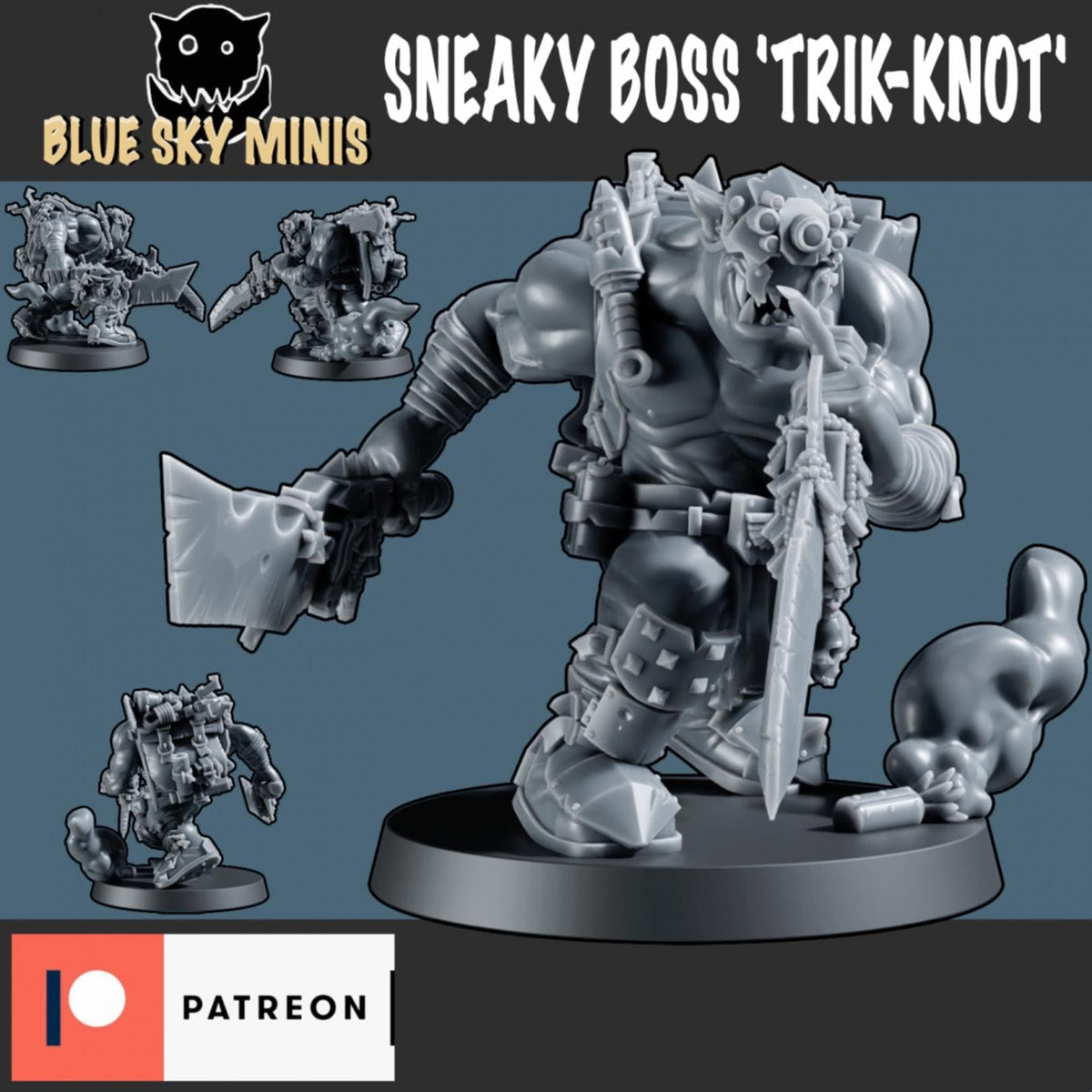 Sneaky Boss Trik-Knot Orc Character – Ork Proxy, Blue Sky Minis – 3D printed 16K resin miniature – photo 2 of 3