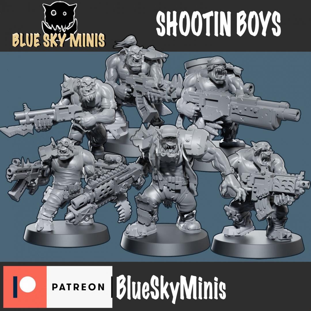 Shootin Boys Squad Orc Squad – Ork Proxy, Blue Sky Minis – 3D printed 16K resin miniature – photo 2 of 10