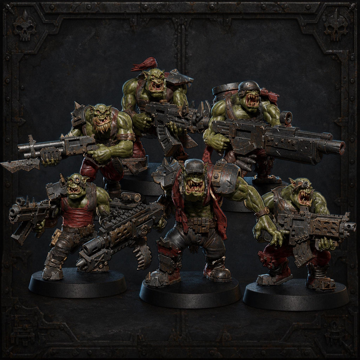 Shootin Boys Squad Orc Squad – Ork Proxy, Blue Sky Minis – 3D printed 16K resin miniature – main photo